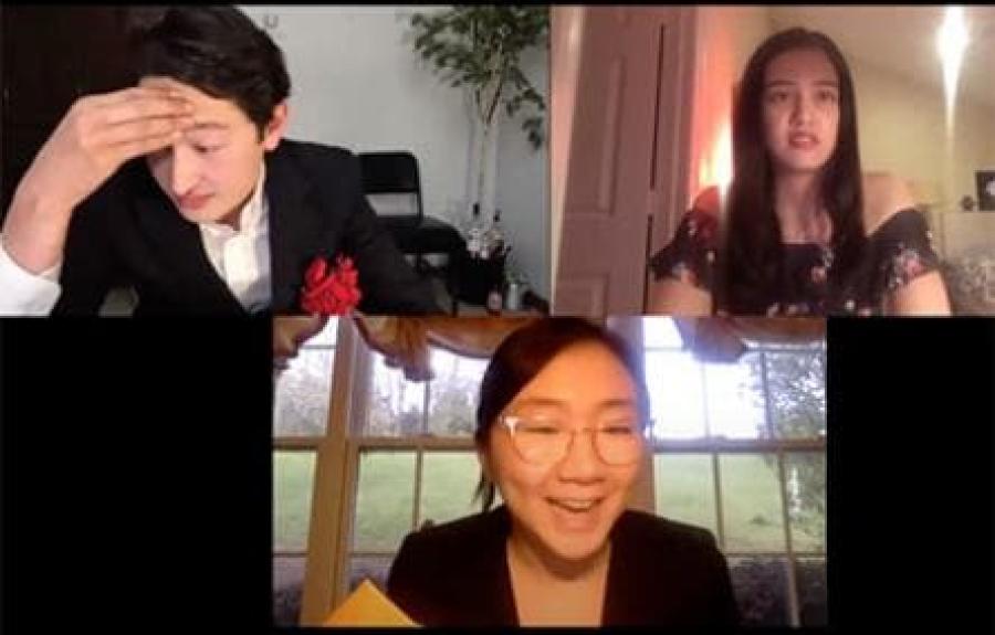Screen capture of three student actors on YouTube