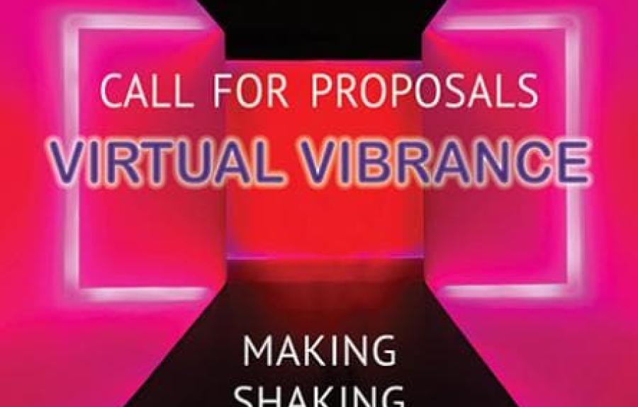 Call for Proposals for Virtual Vibrance on a black and bright pink laser background