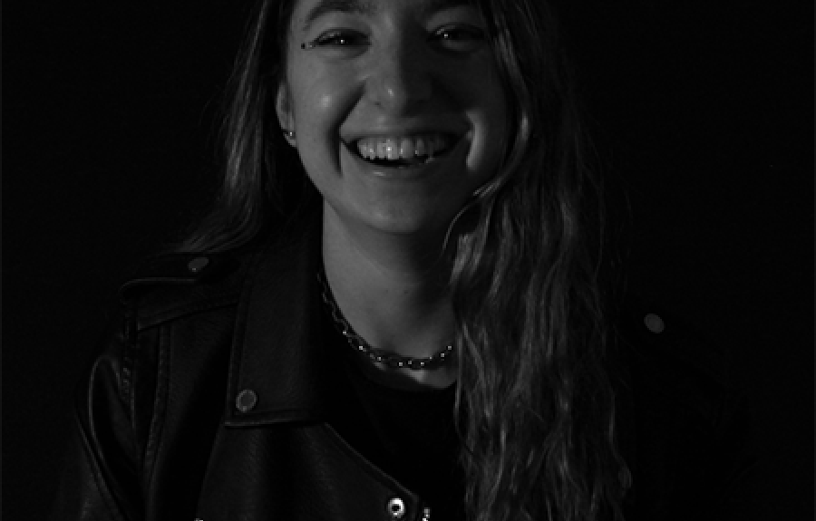 Shoshana Swell smiling in black and white photo