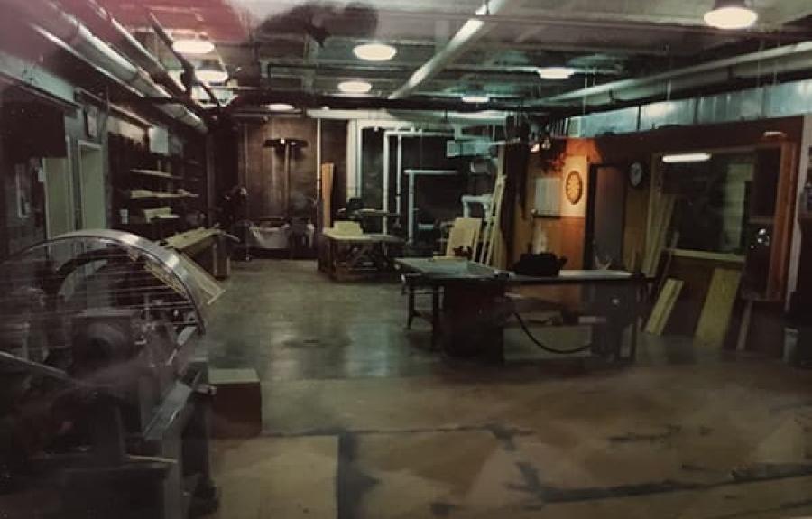 The Schwartz Center's scene shop in its early days