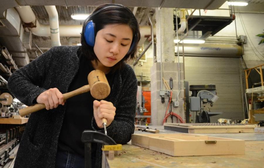 Jeanette Pang in the Schwartz Center's scene shop