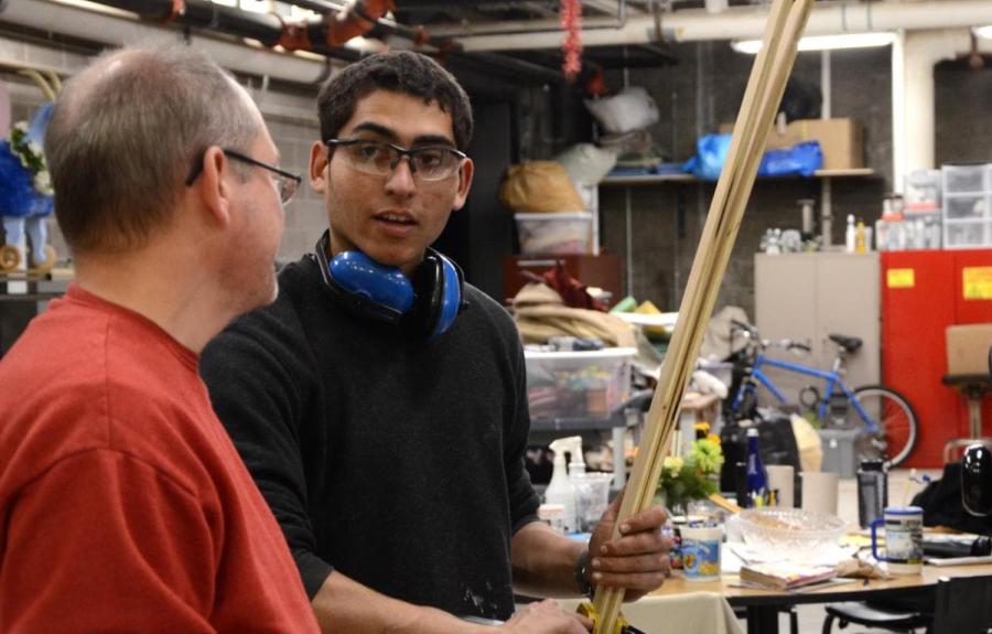 Jonathan de la Fuente in the Schwartz Center's scene shop