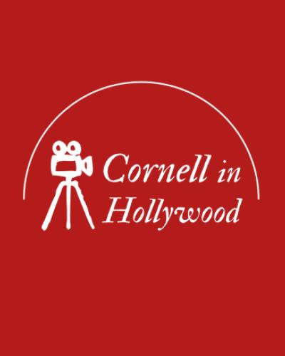 Cornell in Hollywood logo with a white line drawing of a camera on a tripod against a red background.