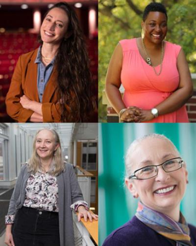 Headshots clockwise from top left: Danielle Russo, Kristen Warner, J. Ellen Gainor, Aoise Stratford.