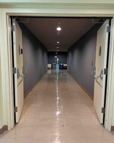 Open double doors on the third floor of the Schwartz Center for the Performing Arts, leading to the Ballet Studio.