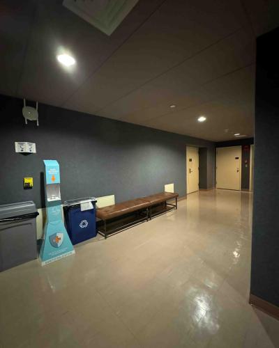 Hallway on the third floor of the Schwartz Center for the Performing Arts leading to the door of the Ballet Studio in the background.