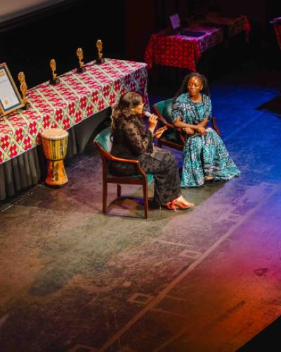 Rejoice Abutsa and Omotola Jalade-Ekeinde on stage at the Silicon Valley African Film Festival