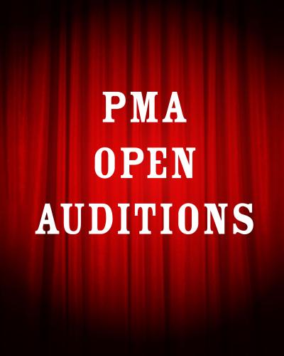 A spotlight on a red curtain. PMA Open Auditions