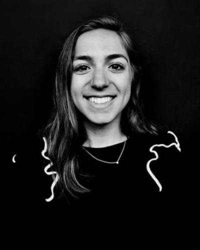 Black and white photo of Alexa Marcasciano