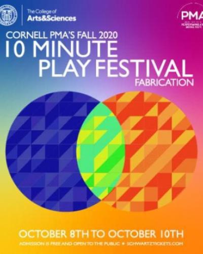 10-Minute Play Festival: Fabrication on bright multicolored background