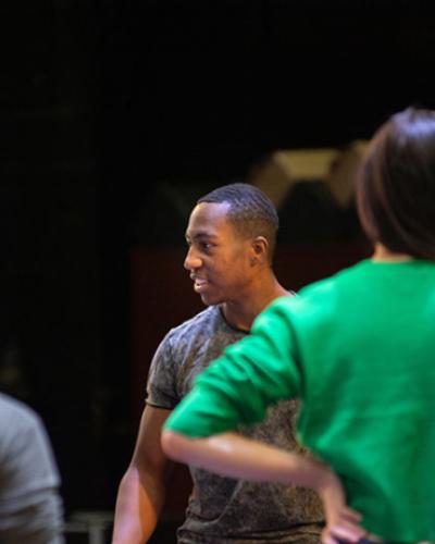 Khalfani Louis in rehearsal for Spill, spring 2018. Photo by Rachel Philipson.