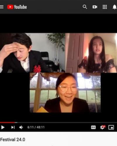 Screen capture of three student actors on YouTube