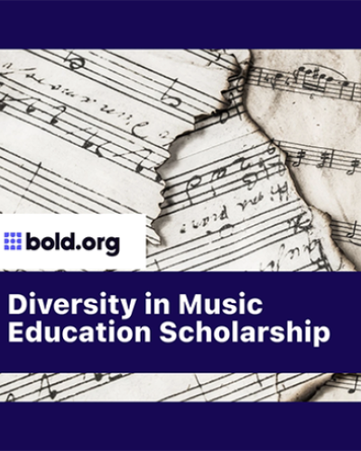 Diversity in Music scholarship graphic, with antique music sheets
