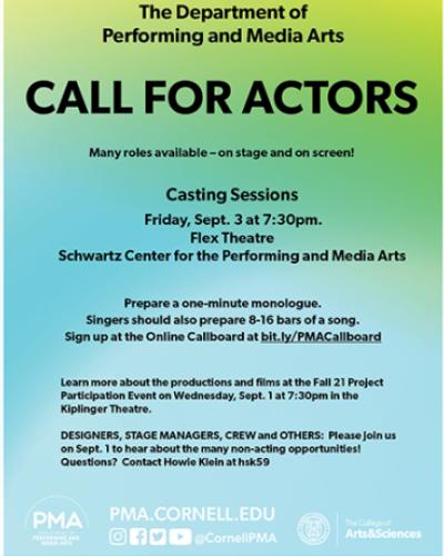 Flyer for PMA&#039;s Call for Actors