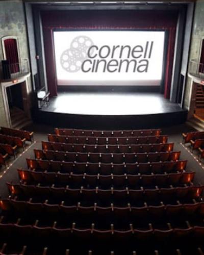 Theatre seats and film screen at Cornell Cinema
